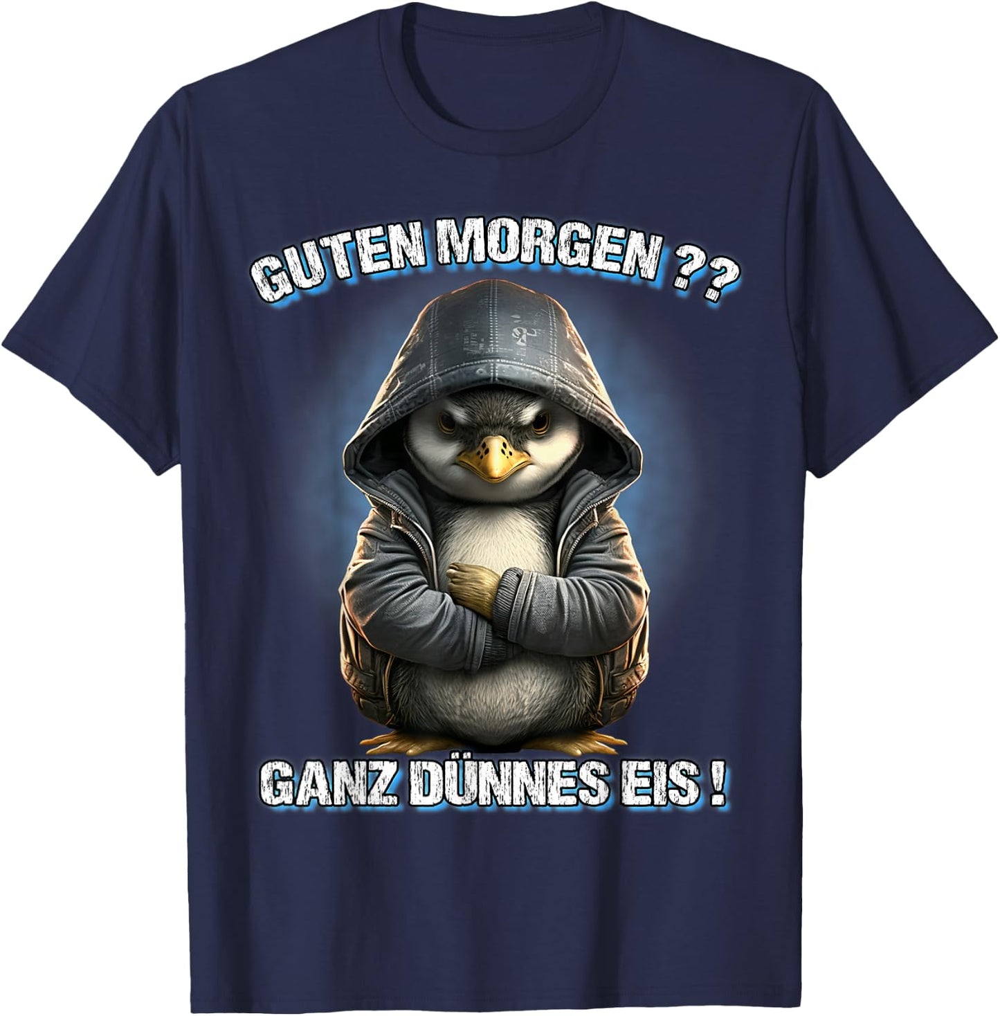Guten Morgen? Ganz Dünnes Eis! Funny Penguin Coffee , black T-Shirt - T-Shirt | Navy