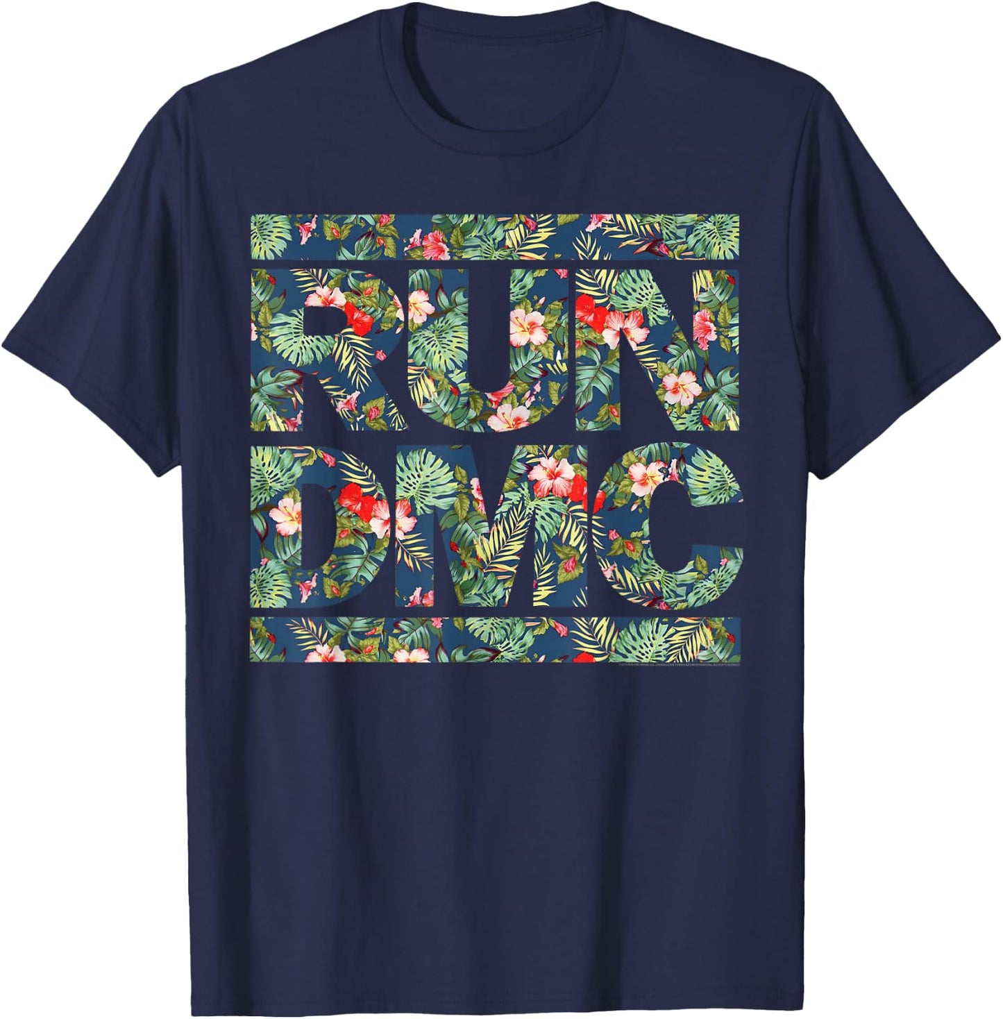 Run DMC Offizielles florales blaues Logo T-Shirt - T-Shirt | Navy