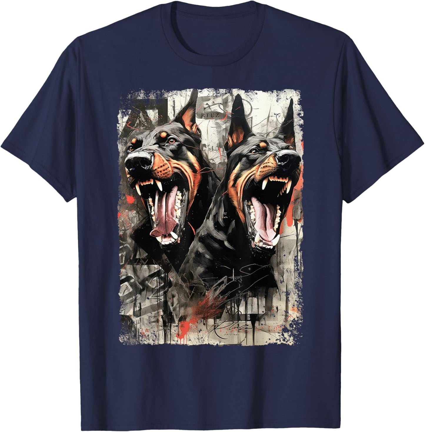 Hip Hop Streetwear Fashion Vintage Women Men Dog Doberman T-Shirt - T-Shirt | Navy