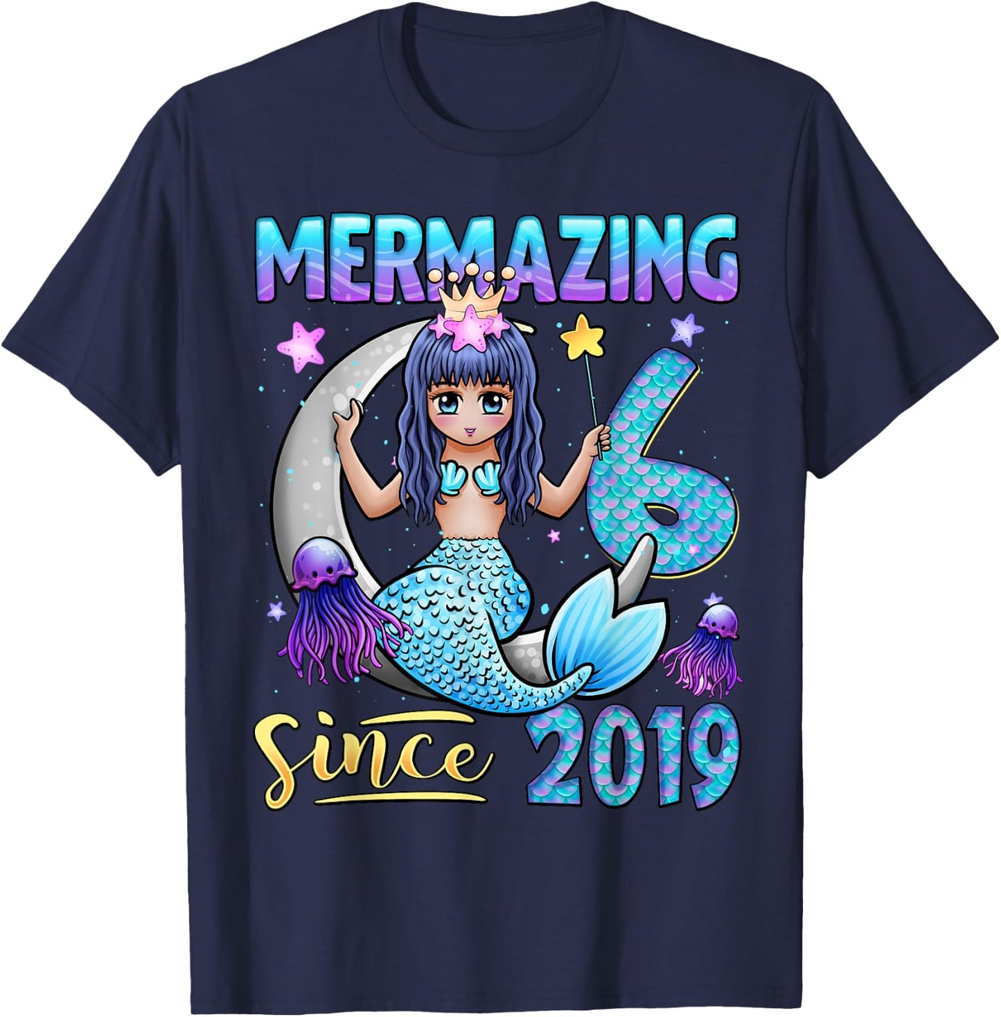 Mermaid Birthday Shirt 6 Years Old Mermaid 6th Birthday Girl T-Shirt - T-Shirt | Navy