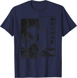 Men's Japan Style Katsushika Hokusai The Great Wave Off Kanagawa , White T-Shirt - T-Shirt | Navy