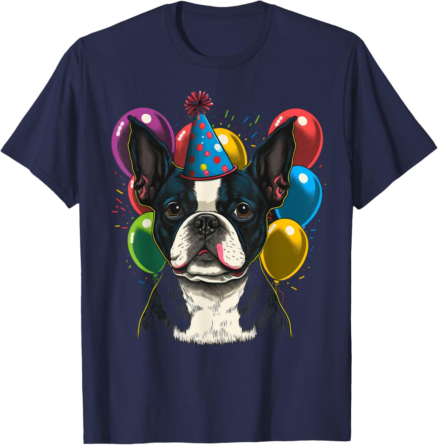 Celebration Event Birthday Party Boston Terrier T-Shirt - T-Shirt | Navy