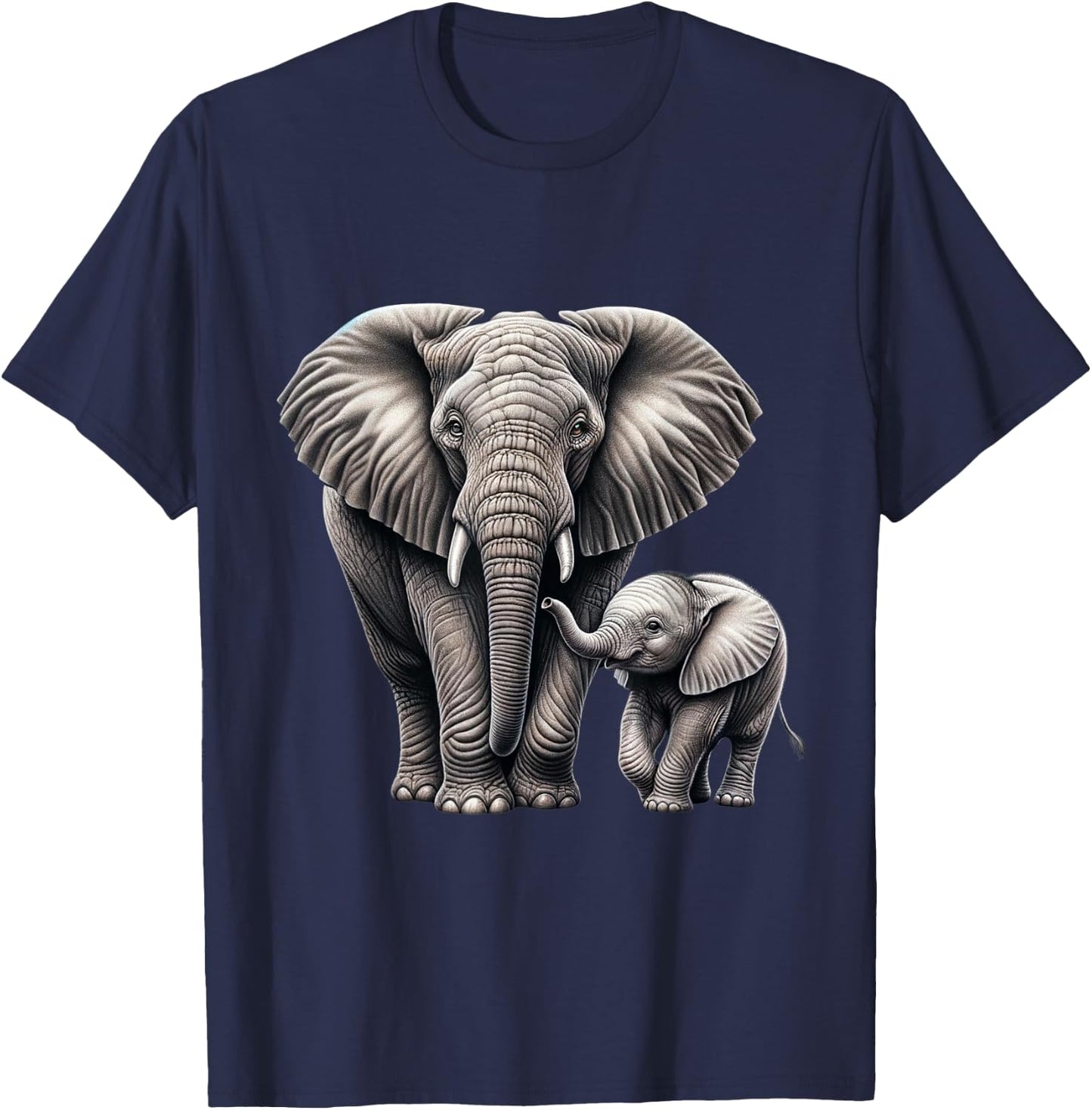Gentle Giants: Mother and Calf Elephant , black T-Shirt - T-Shirt | Navy