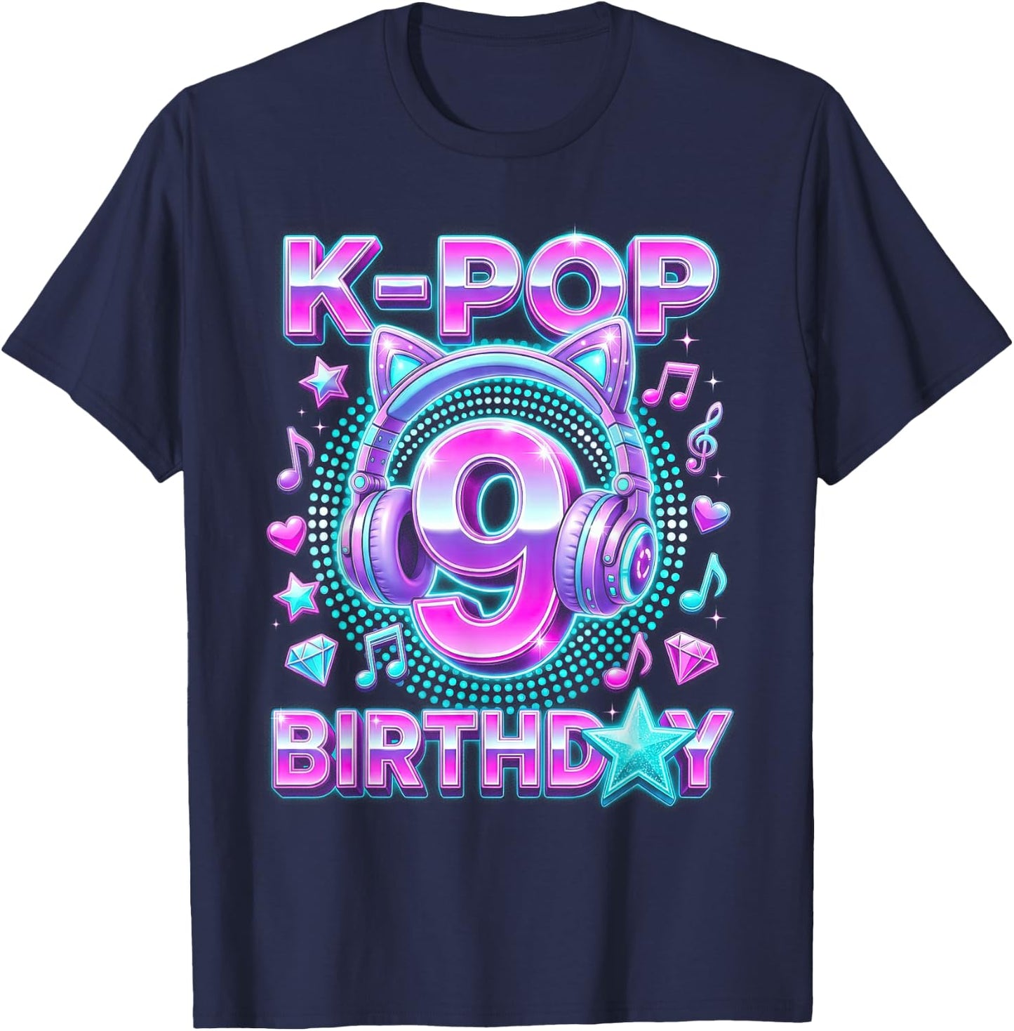K-Pop 9. Geburtstag Mädchen 9 Jahre alt koreanische Musik T-Shirt - T-Shirt | Navy