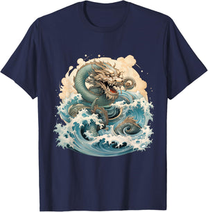 Astrological Dancing Lunar Water Dragon T-Shirt - T-Shirt | Navy