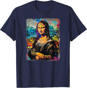 Abstract Graffiti Art Leonardo Da Vinci Art Mona Lisa T-Shirt - T-Shirt | Navy