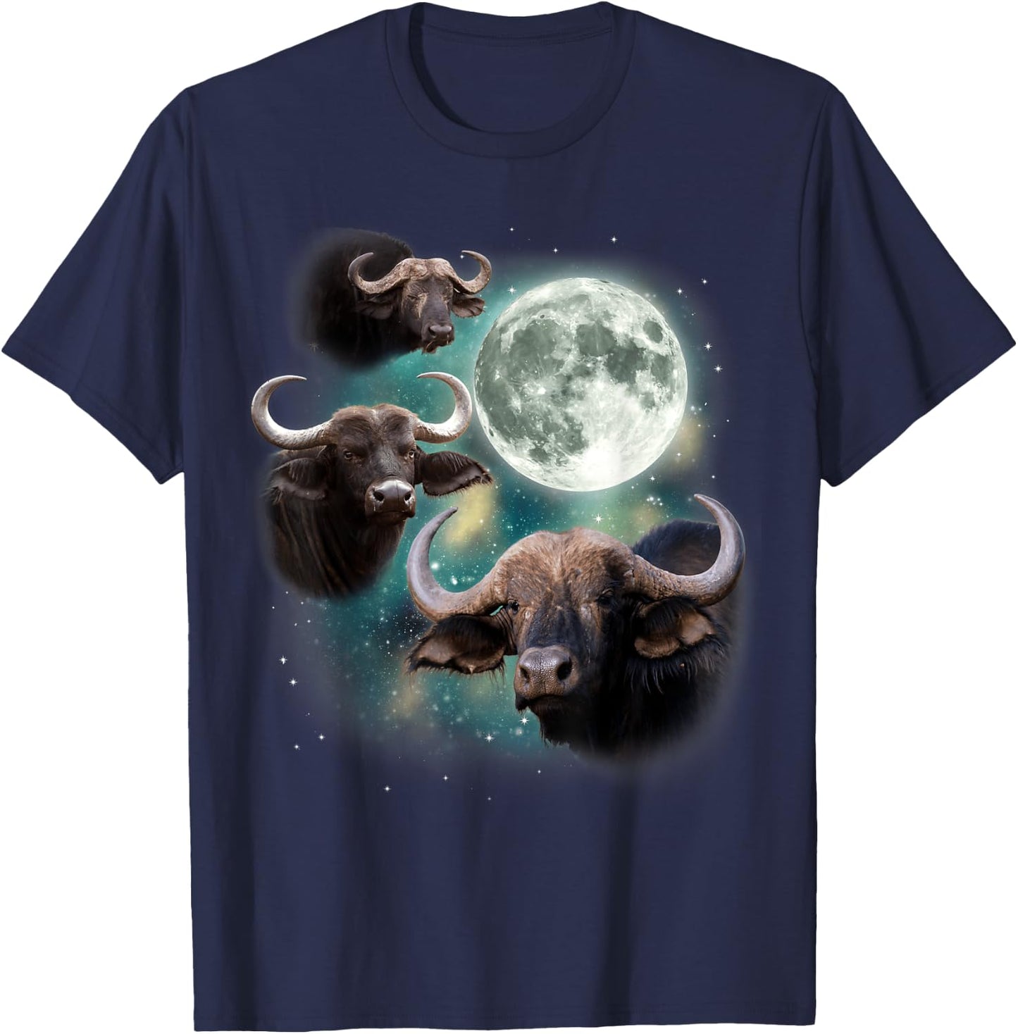 Three Water Buffaloes Moon | 3 Wild Buffaloes Howling Meme T-Shirt - T-Shirt | Navy