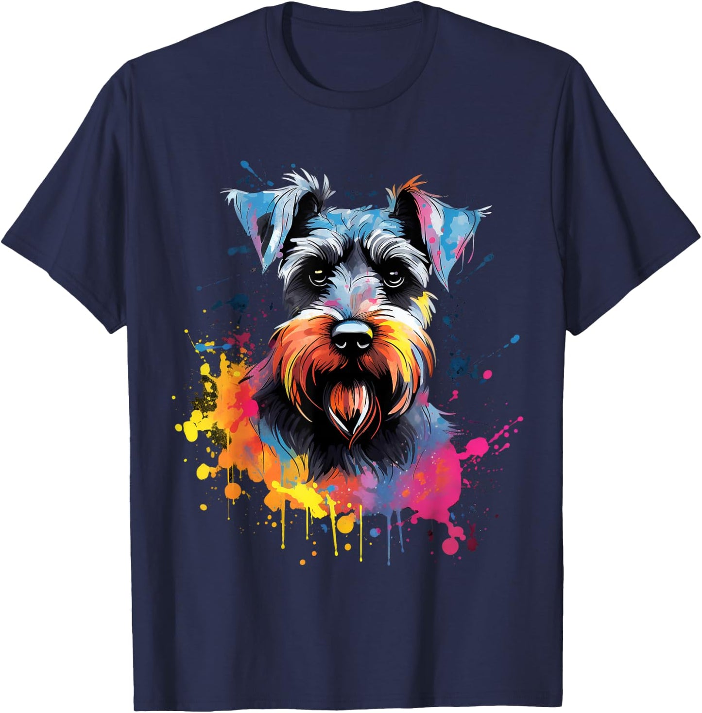 Cute Miniature Schnauzer Dog on painted Miniature Schnauzer Men Women Kids T-Shirt - T-Shirt | Navy