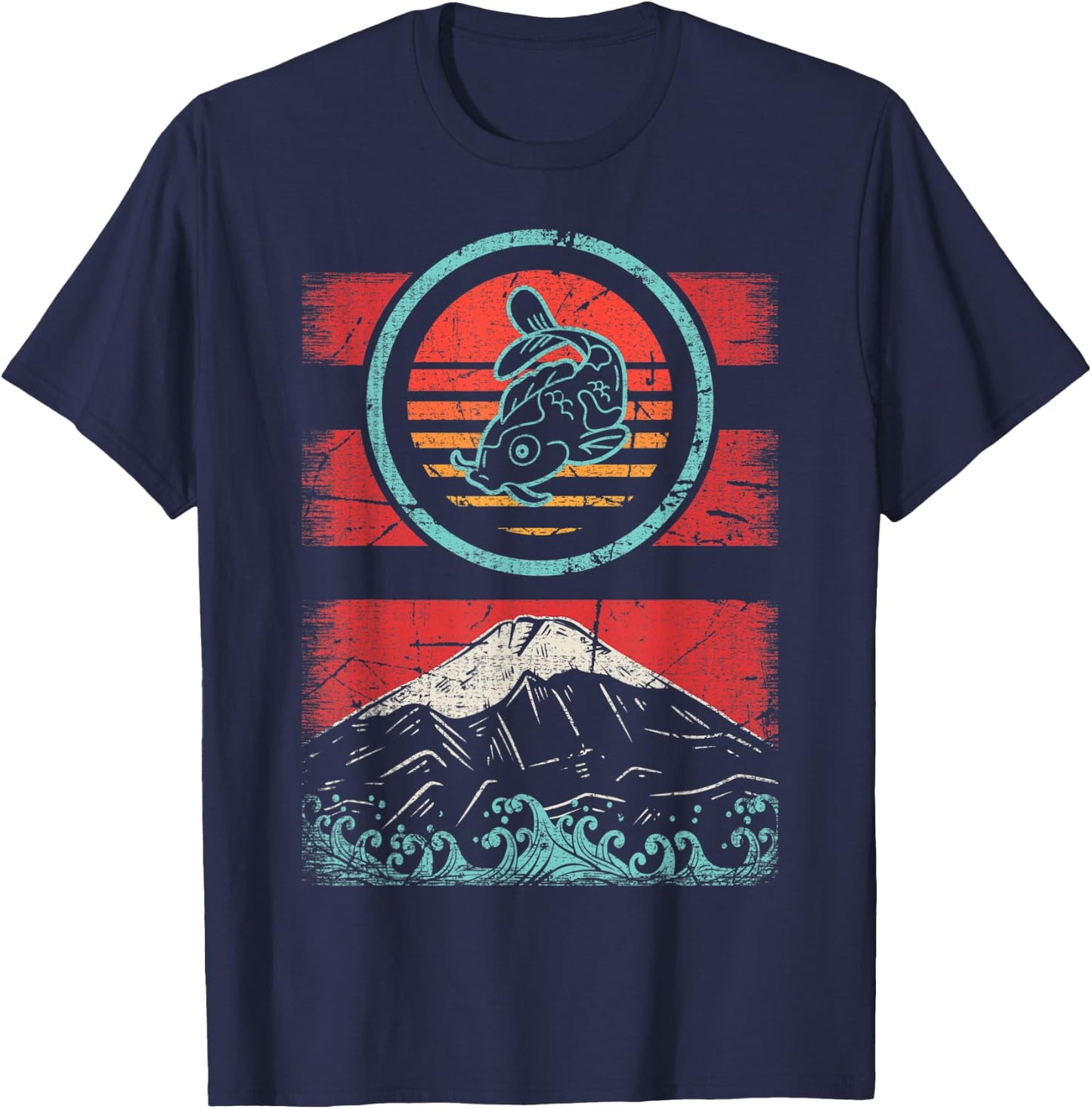 Koi Fish Carp Retro 80s Aesthetic T-Shirt - T-Shirt | Navy