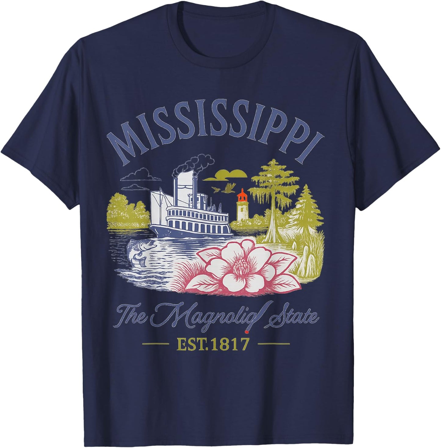 Mississippi The Magnolia State Vintage Inspired T-Shirt - T-Shirt | Navy