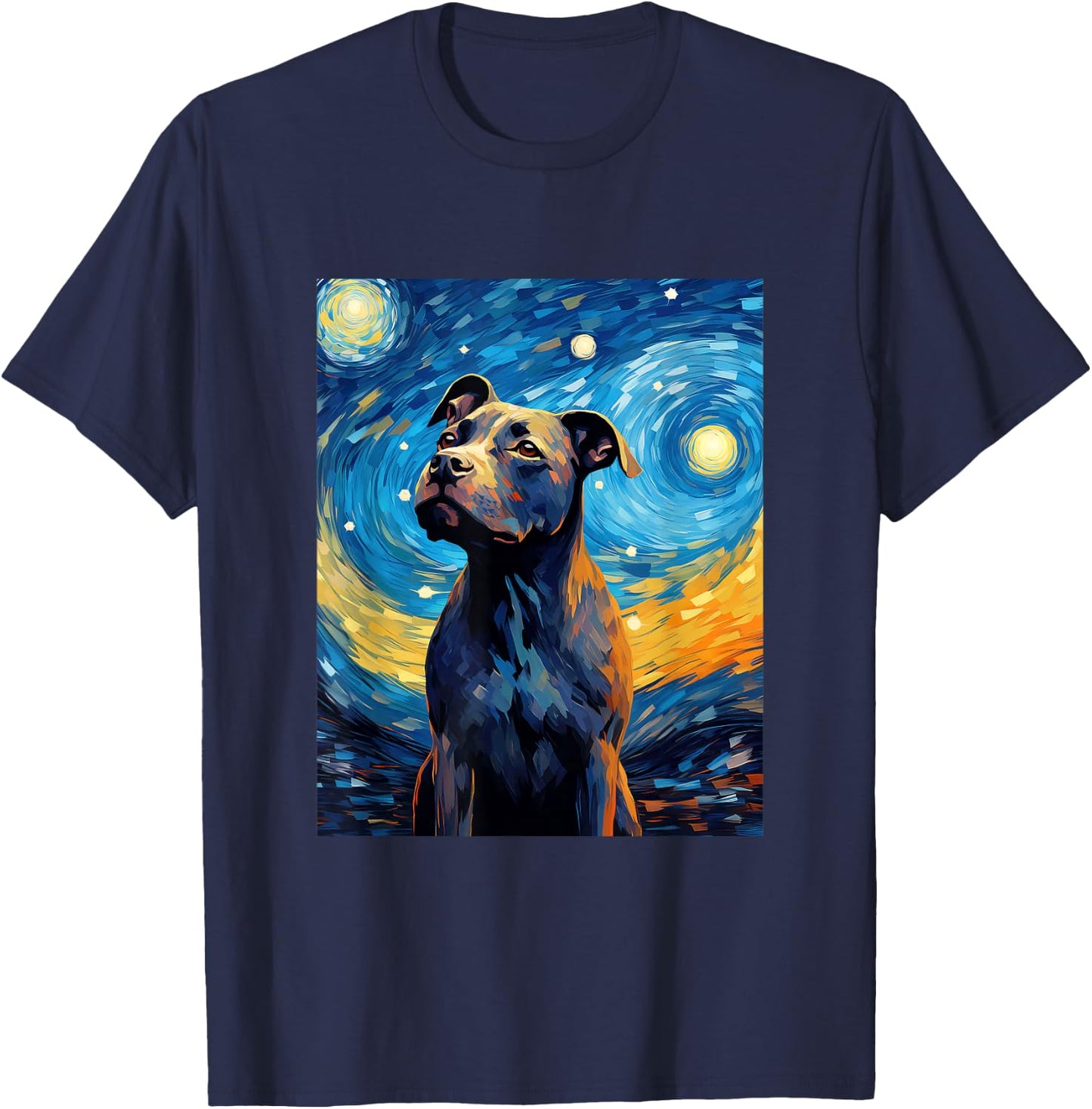 Staffordshire Bull Terrier Starry Night Van Gogh T-Shirt - T-Shirt | Navy