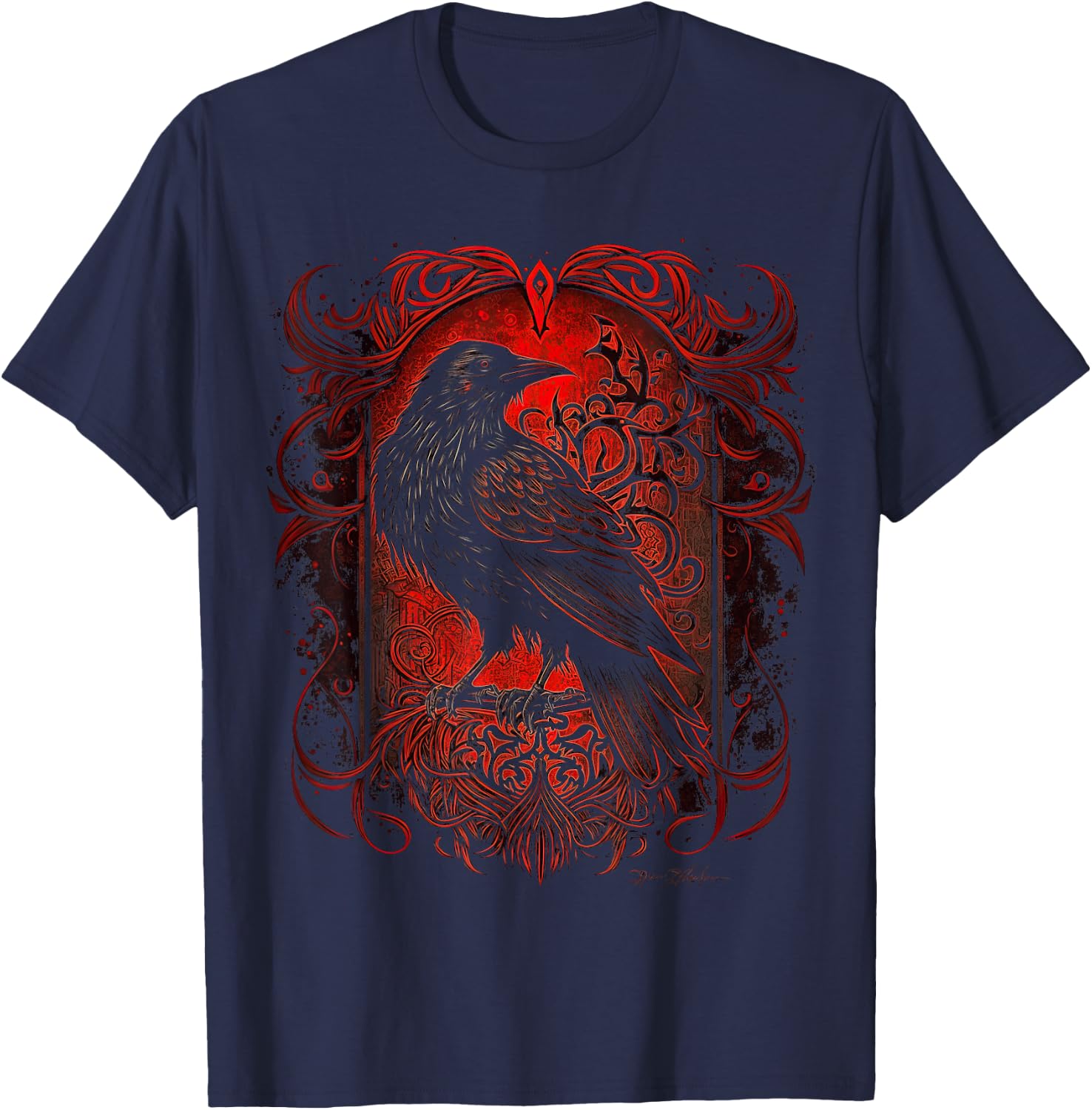 Odin's Raven Viking Norse Runes Nordmann Mythology T-Shirt - T-Shirt | Navy