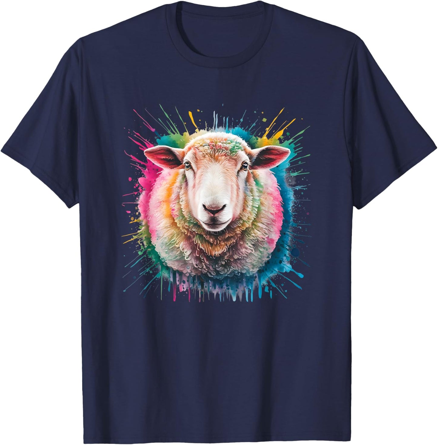 Sheep Men Woman Colorful Watercolor Sheep T-Shirt - T-Shirt | Navy