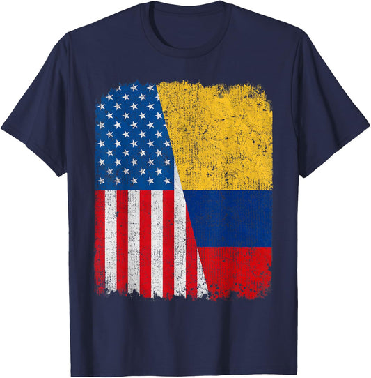 Colombian American Flag Half USA Colombia Root Proud T-Shirt - T-Shirt | Navy