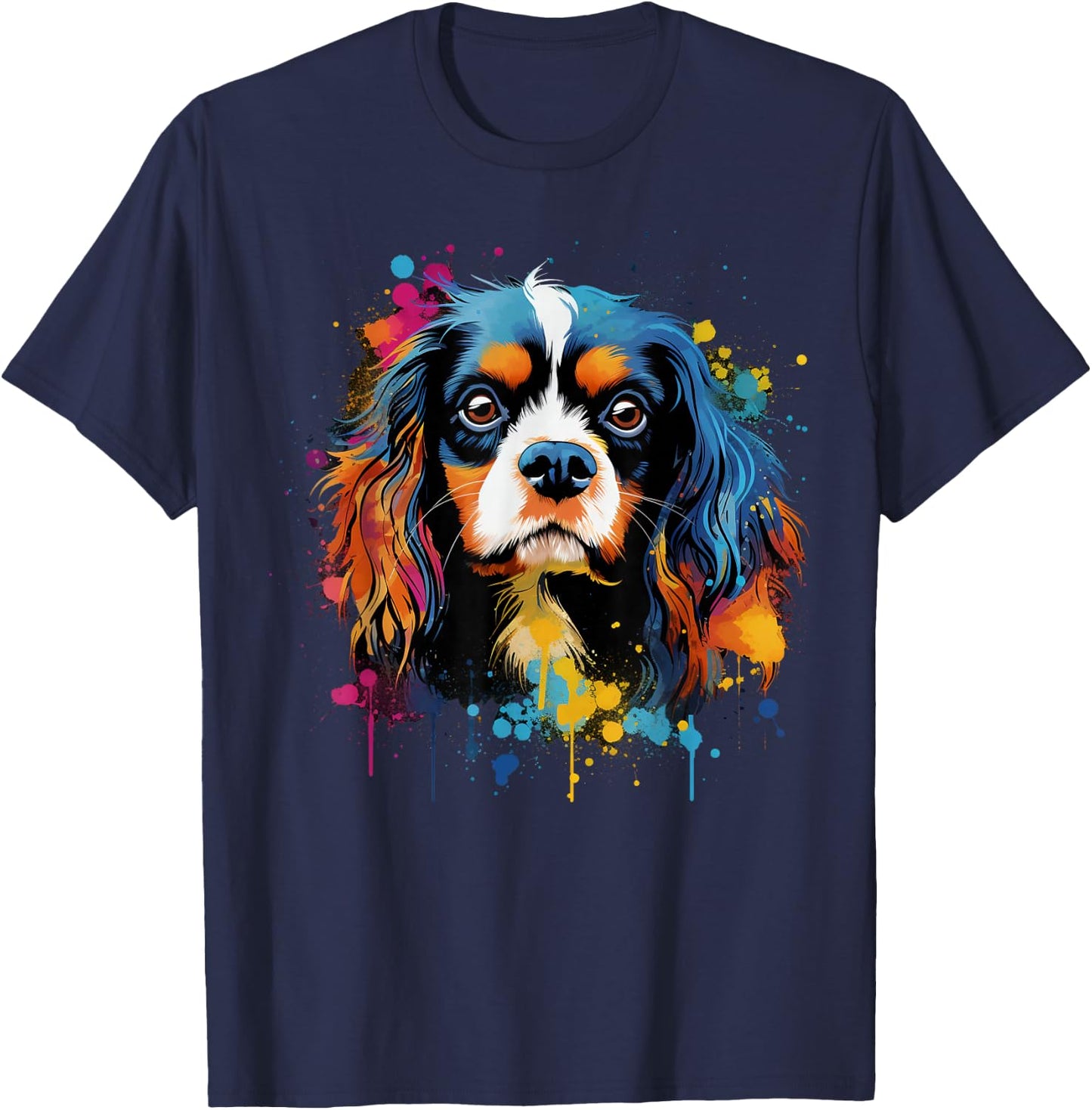 Bunte Cavalier King Charles Spaniel Hund T-Shirt - T-Shirt | Navy