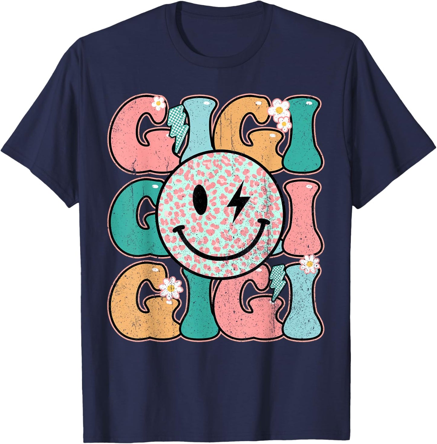 Groovy Gigi Leopard Lightning-Bolt Grandma Life Mother's Day T-Shirt - T-Shirt | Navy