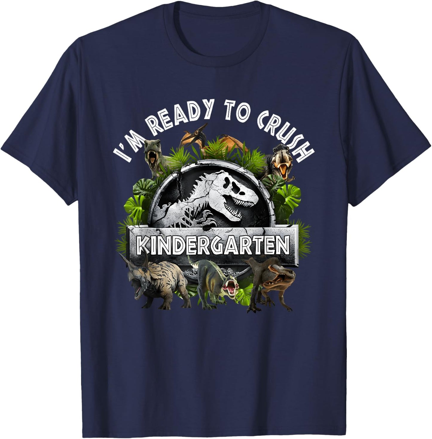 Ready to Crush Kindergarten First Day of School Dinosaur Boy T-Shirt - T-Shirt | Navy
