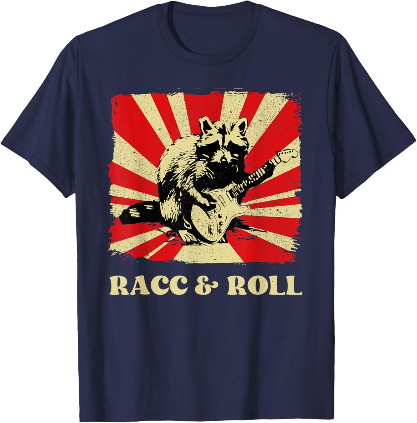 Funny Raccoon Playing Banjo Guitar Racc and Roll Cute Racoon T-Shirt - T-Shirt | Navy