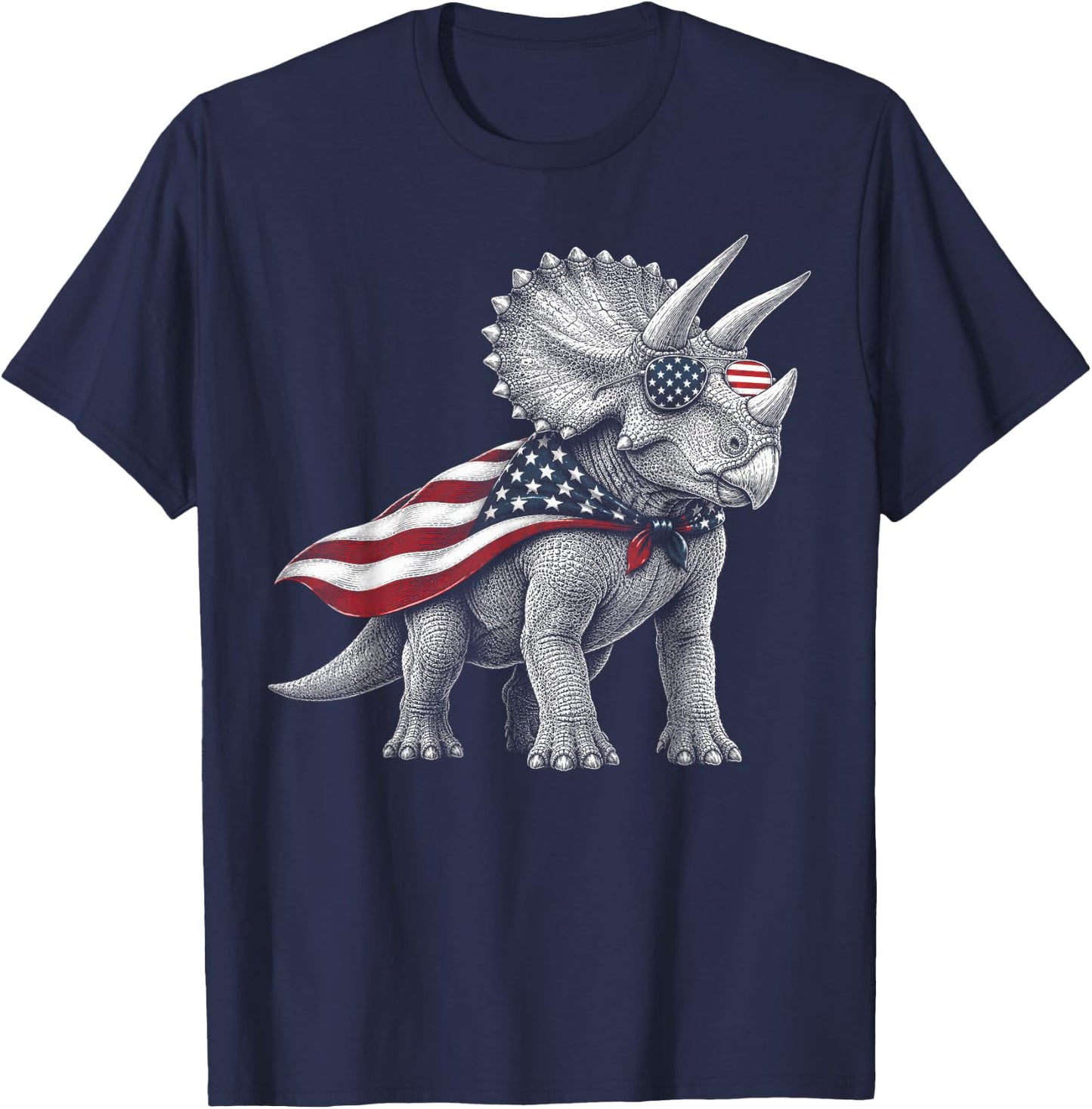 Triceratops 4th of July US American Flag Patriotic Dinosaur T-Shirt - T-Shirt | Navy