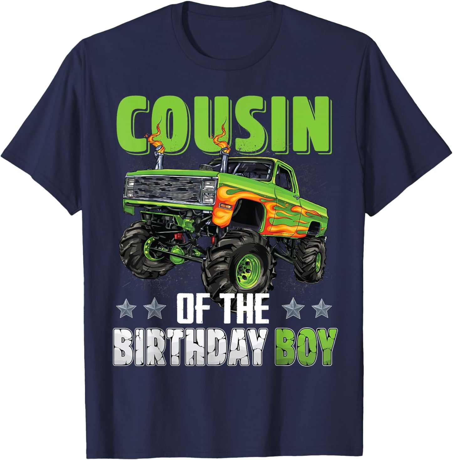 Cousin of Birthday Boy Monster Truck Car Family Matching T-Shirt - T-Shirt | Navy
