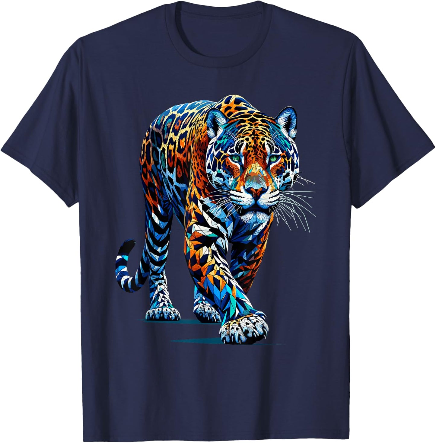 Polygon Art Jaguar Jaguars Zoo T-Shirt - T-Shirt | Navy