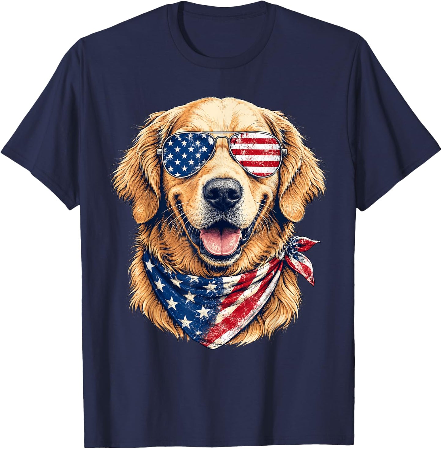 Patriotic Golden Retriever Dog 4th of July Dog Lovers T-Shirt - T-Shirt | Navy