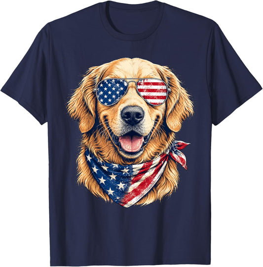 Patriotic Golden Retriever Dog 4th of July Dog Lovers T-Shirt - T-Shirt | Navy