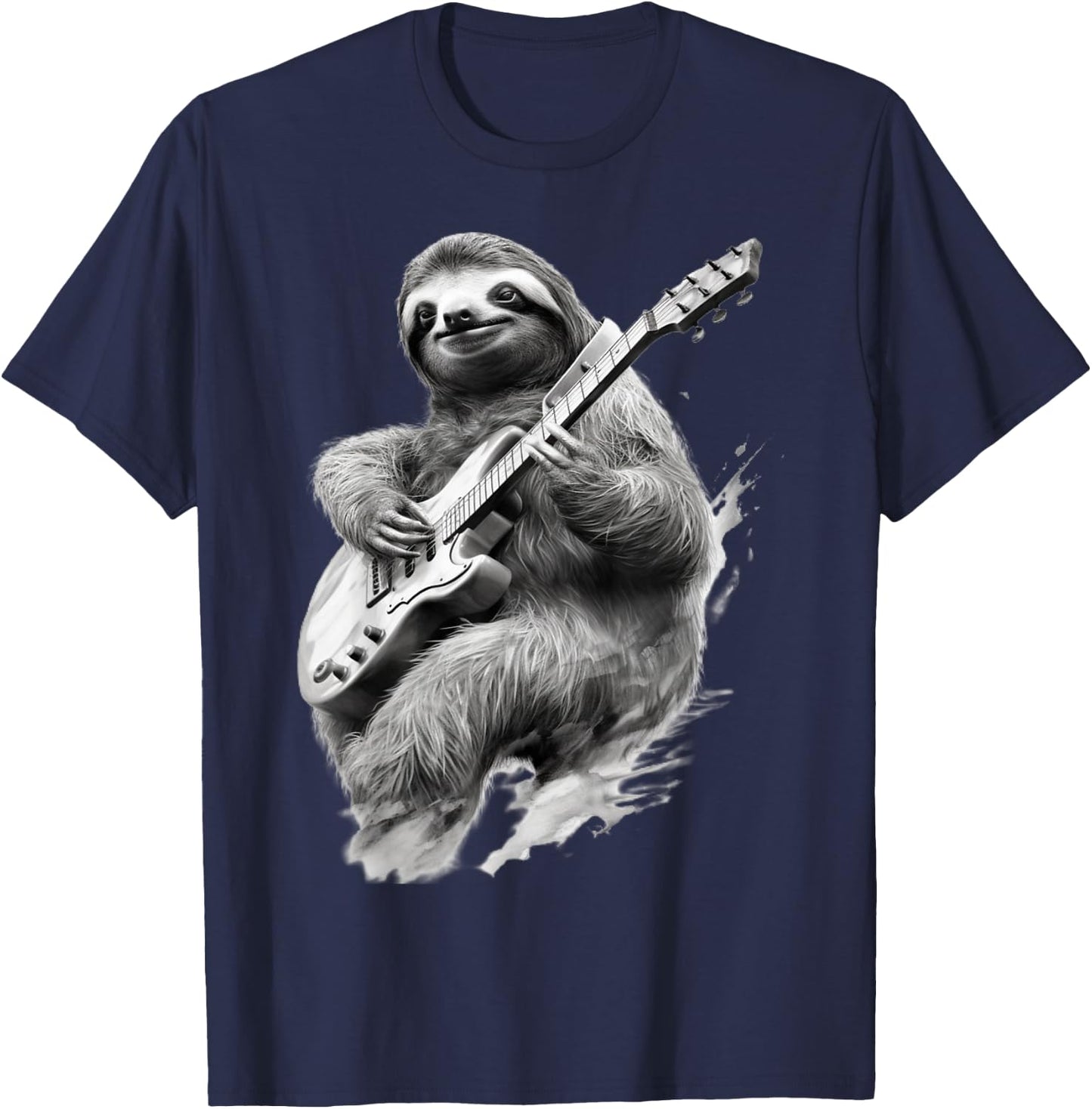 Rock and Roll Sloth Guitarist funny T-Shirt - T-Shirt | Navy