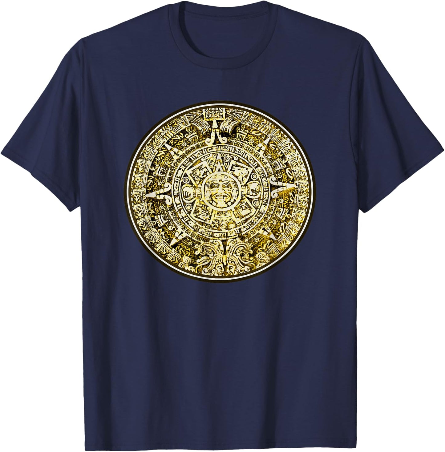 Mayan Aztec Calendar in Gold Cool Novelty Original Artwork T-Shirt - T-Shirt | Navy