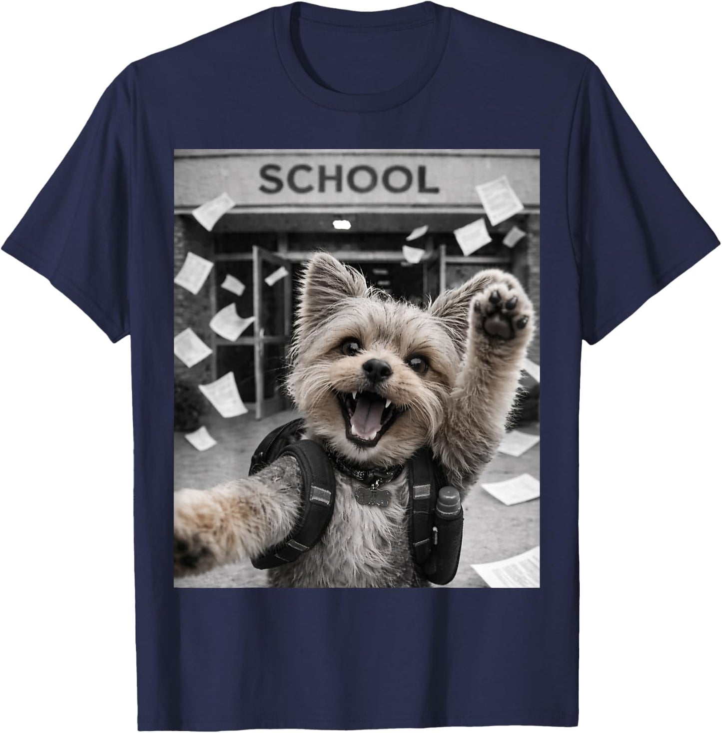 Yorkshire Terrier Yorkie Last Day of School Funny Selfie T-Shirt - T-Shirt | Navy