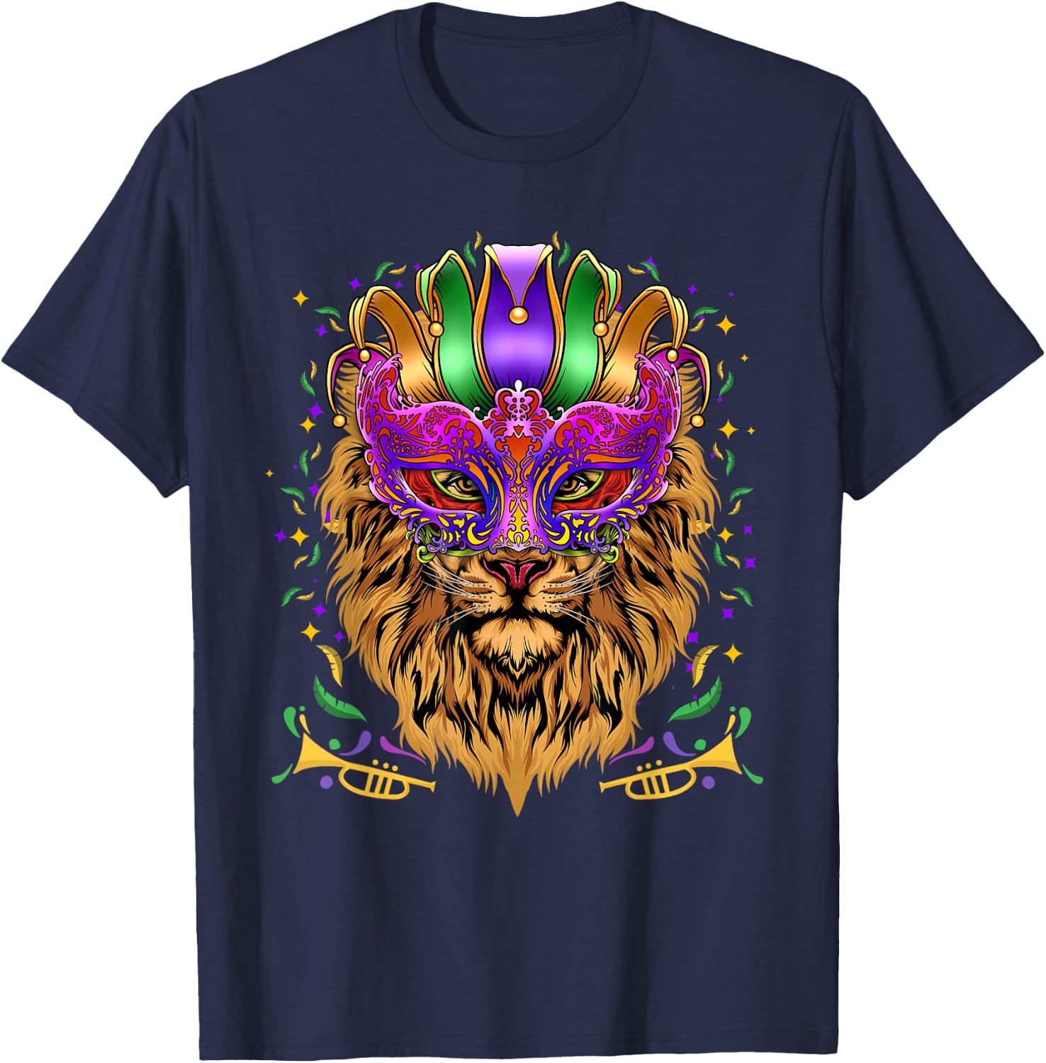 Mardi Gras Mask Lion Lover Gifts Shirt, Animal Lovers T-Shirt - T-Shirt | Navy