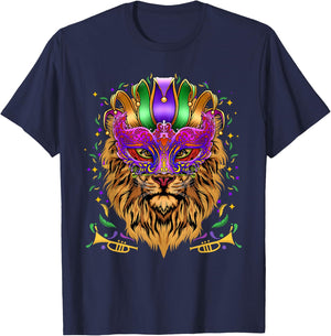 Mardi Gras Mask Lion Lover Gifts Shirt, Animal Lovers T-Shirt - T-Shirt | Navy