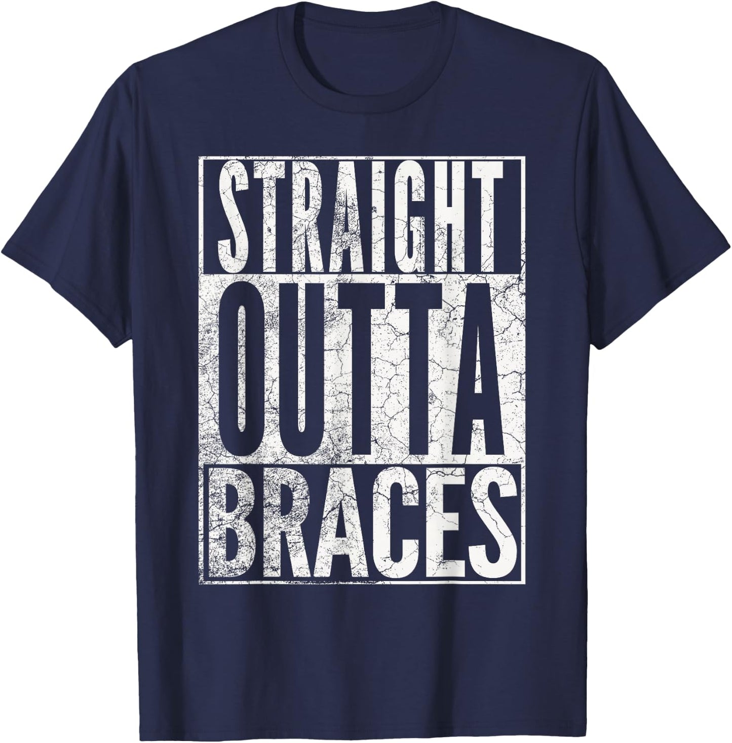 Straight Outta Braces Funny Teeth Dentist Kids Teen Gift T-Shirt - T-Shirt | Navy