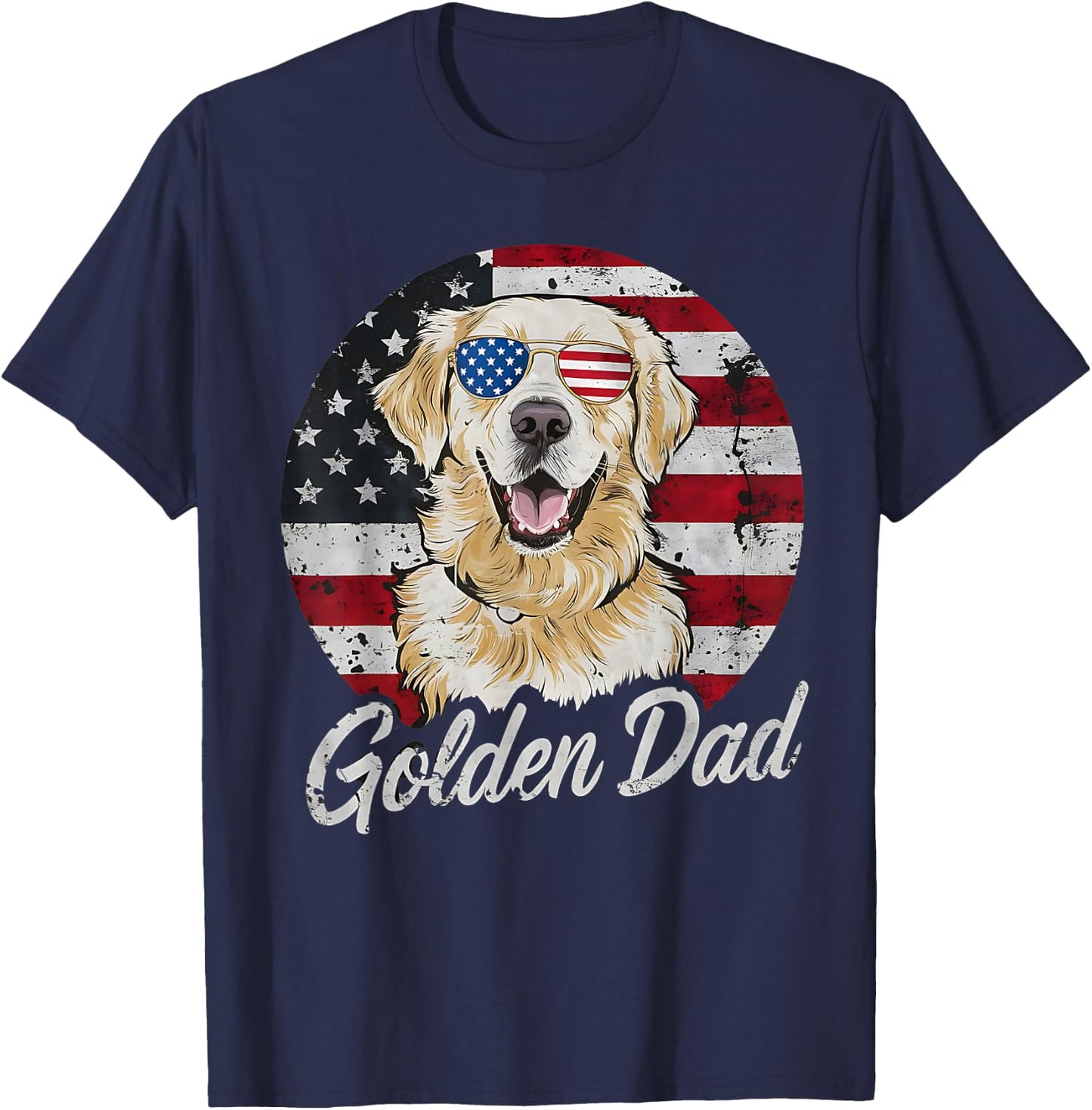 Golden Dad White English Cream Golden Retriever Dog Father T-Shirt - T-Shirt | Navy
