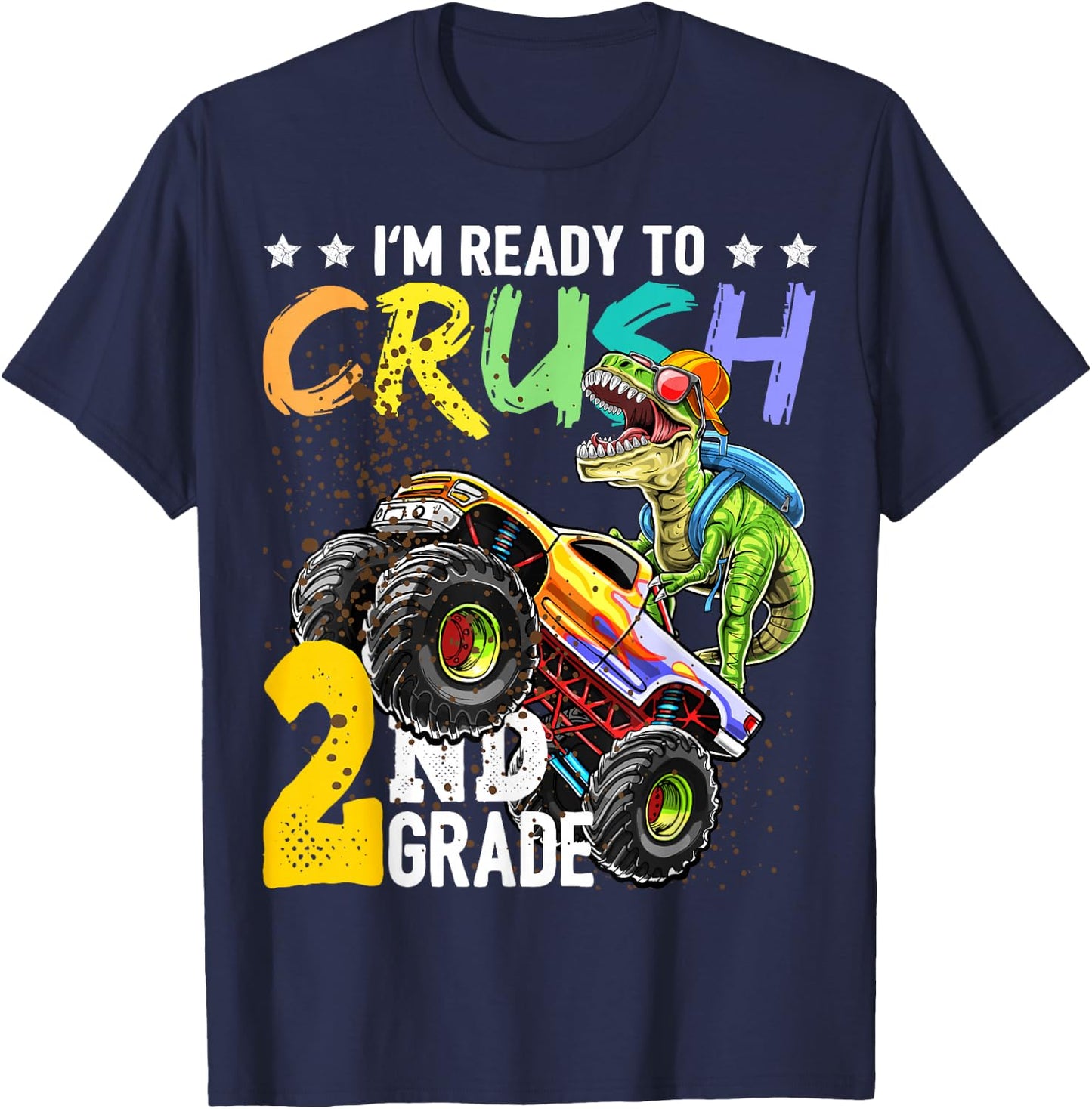 Crush 2nd Grade Dinosaur Monster Truck Back to School Boys T-Shirt - T-Shirt | Navy