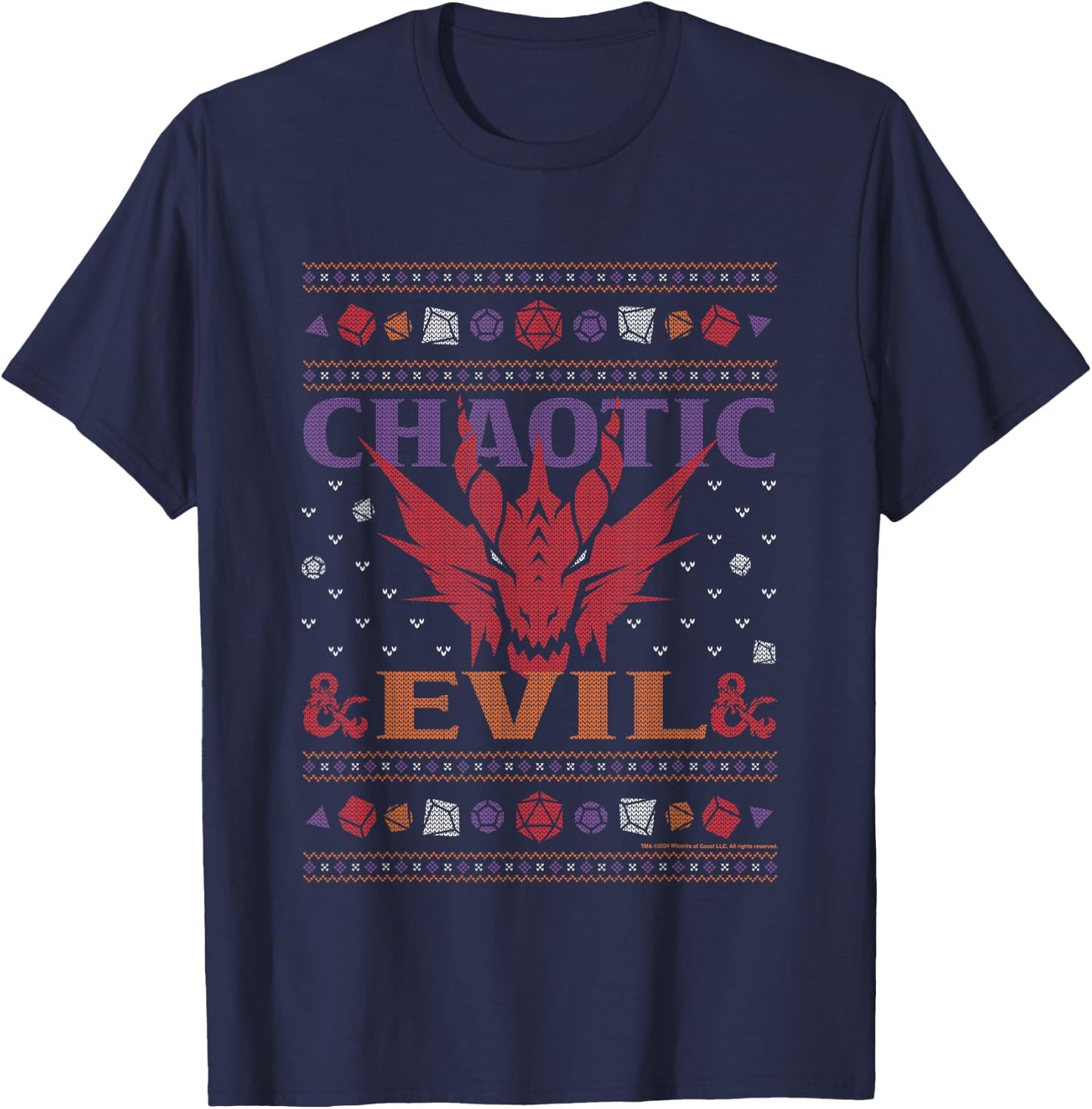 Dungeons & Dragons Chaotic Evil Christmas Knit Pattern T-Shirt - T-Shirt | Navy