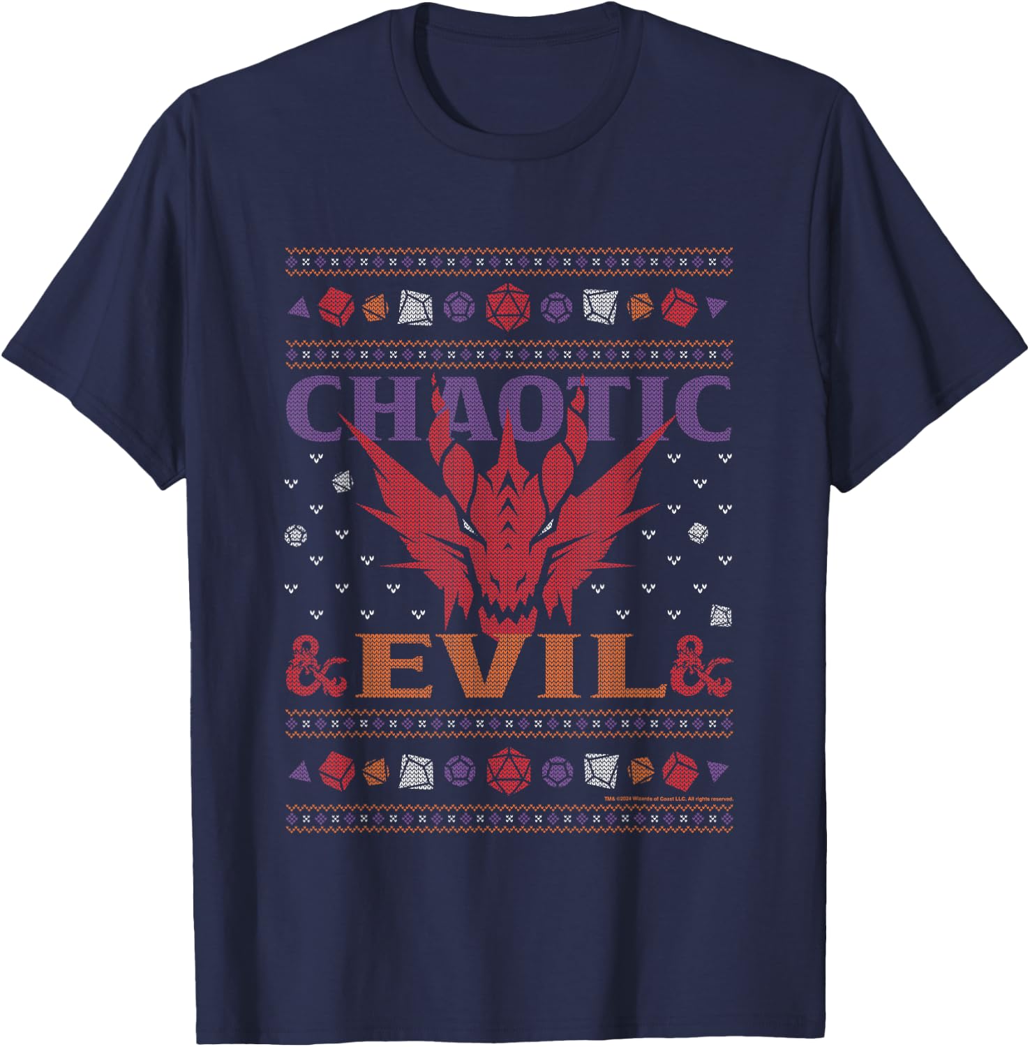 Dungeons & Dragons Chaotic Evil Christmas Knit Pattern T-Shirt - T-Shirt | Navy