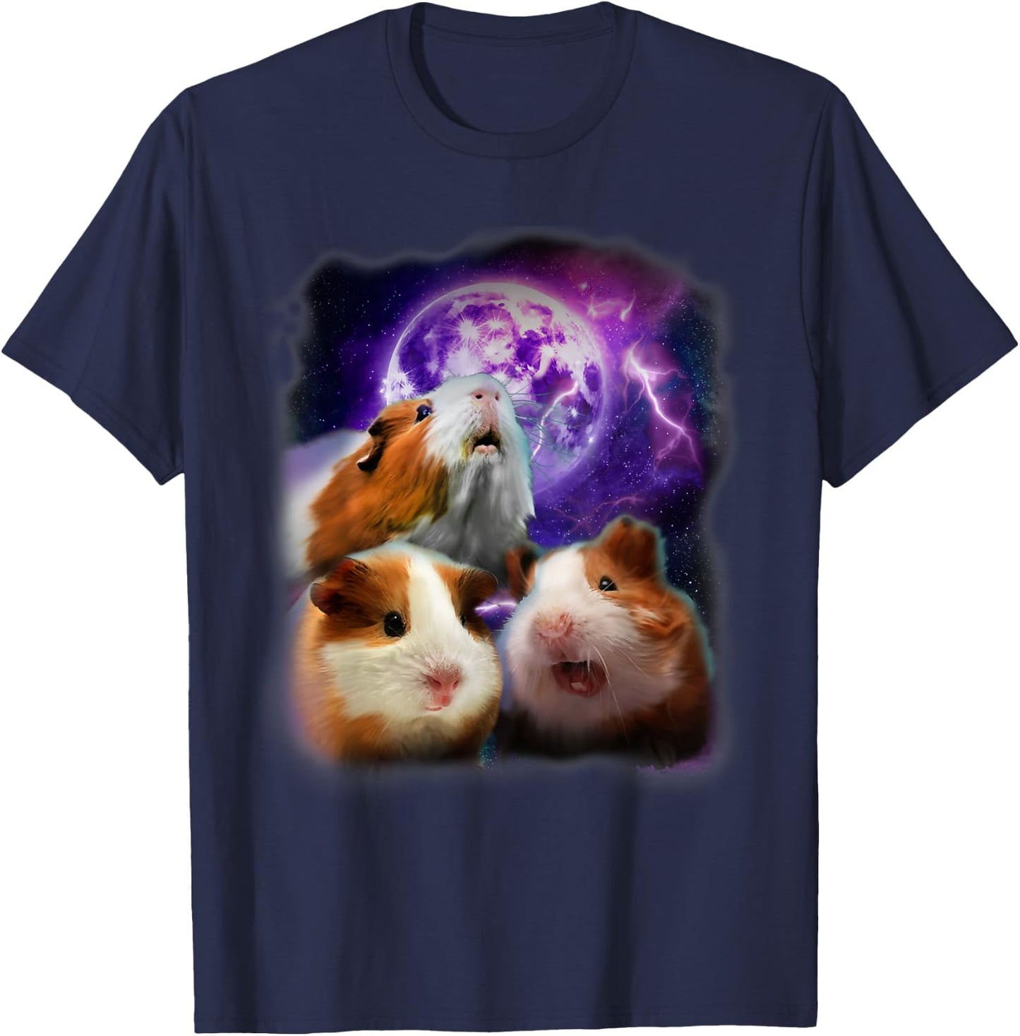 Guinea Pigs Howling at the Moon Shirt - Funny Guinea Pig T-Shirt - T-Shirt | Navy