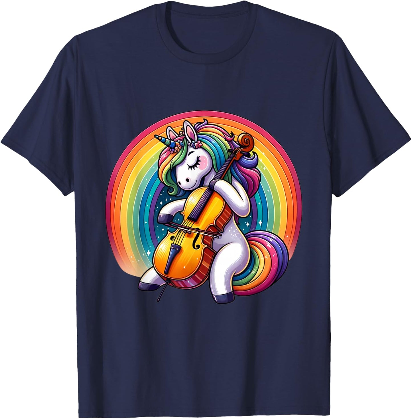 Cello Playing Unicorn Cellist T-Shirt - T-Shirt | Navy