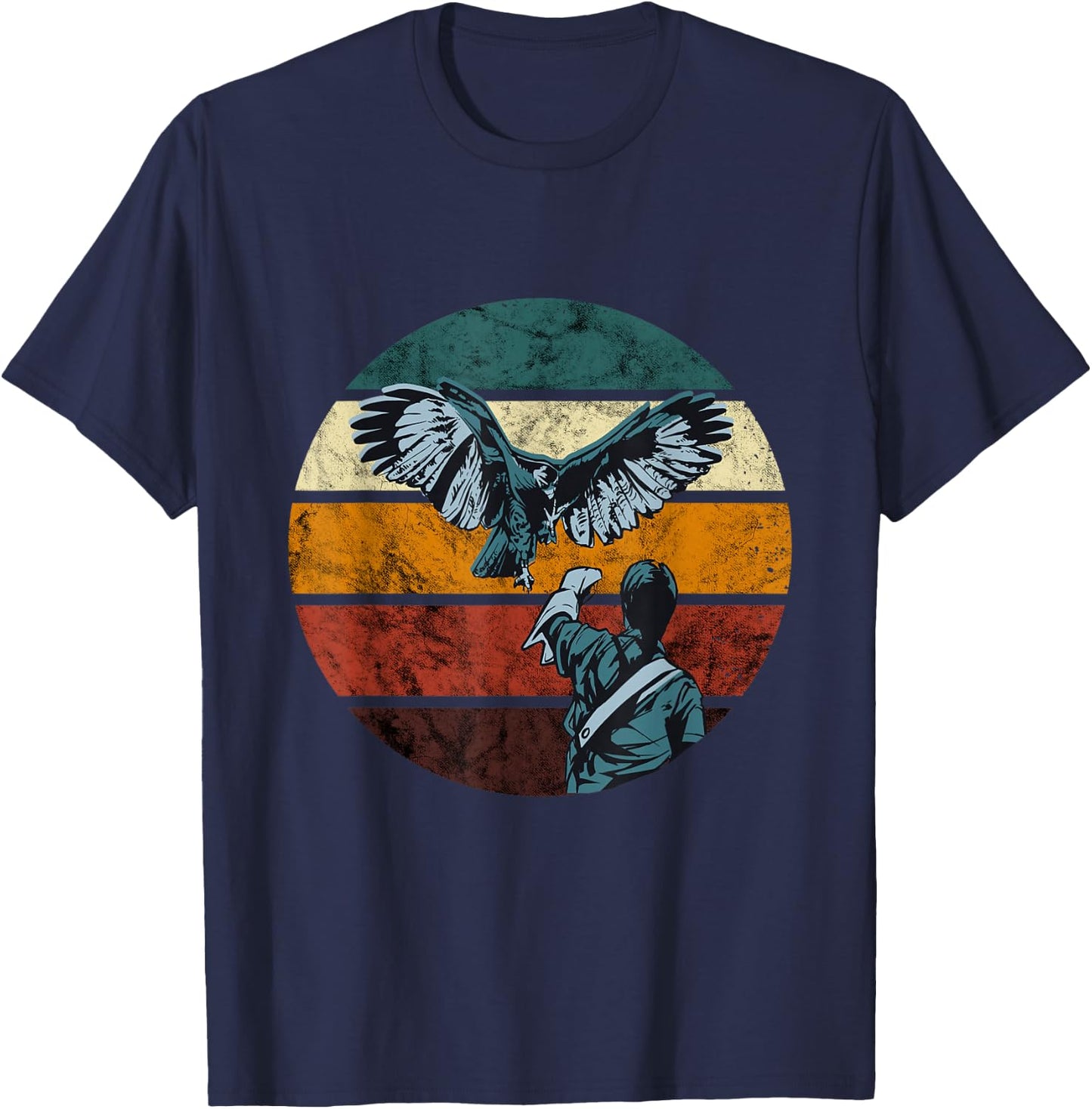 Falconer Falcon Flying Retro Vintage Falcon Hunter Falconry T-Shirt - T-Shirt | Navy