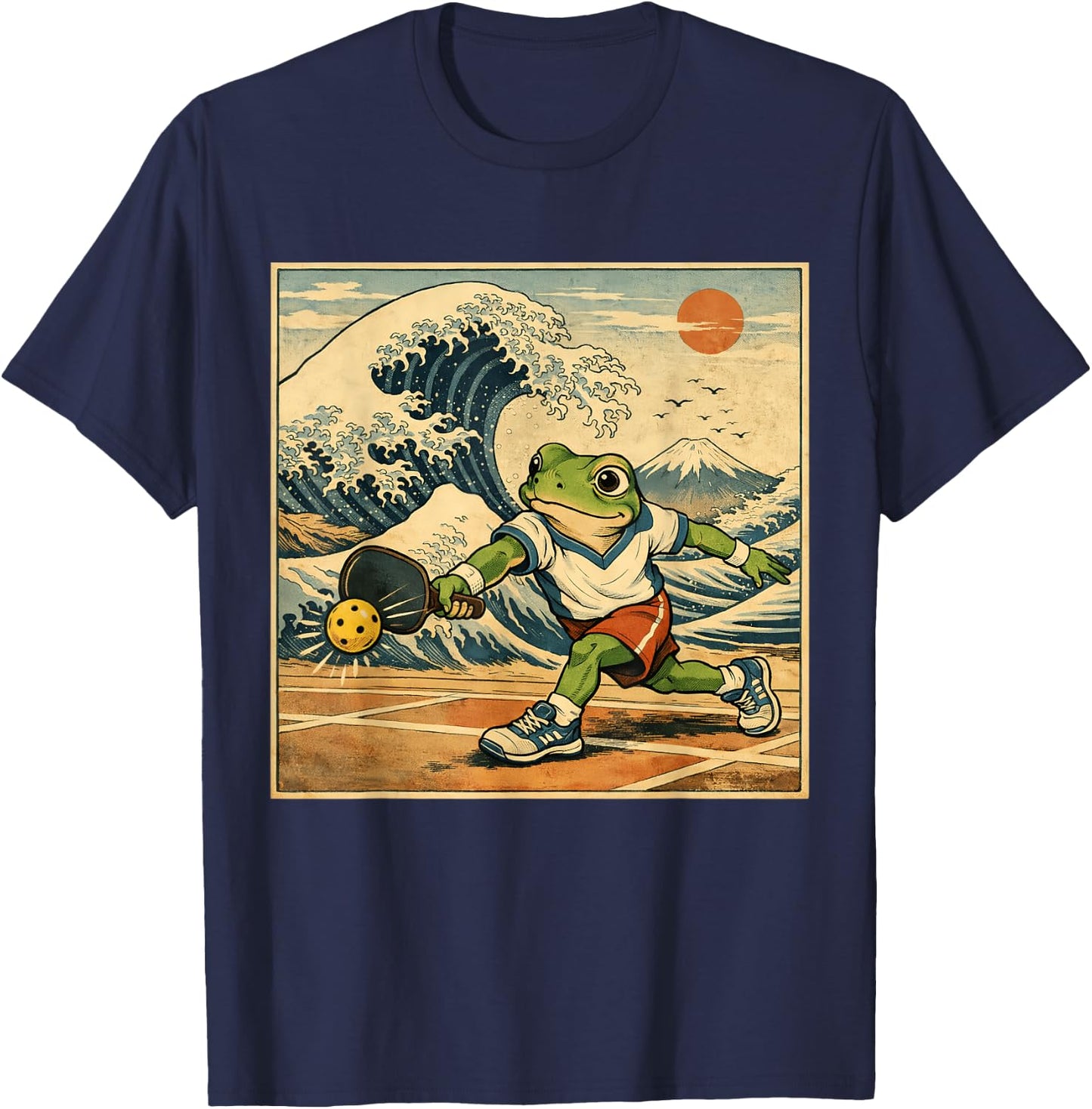 Japanese Traditional Retro Waves Mountain Pickleball Frog T-Shirt - T-Shirt | Navy