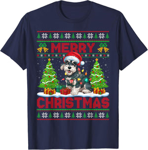 Xmas Tree Ugly Santa Miniature Schnauzer Dog Christmas Women Kids T-Shirt - T-Shirt | Navy