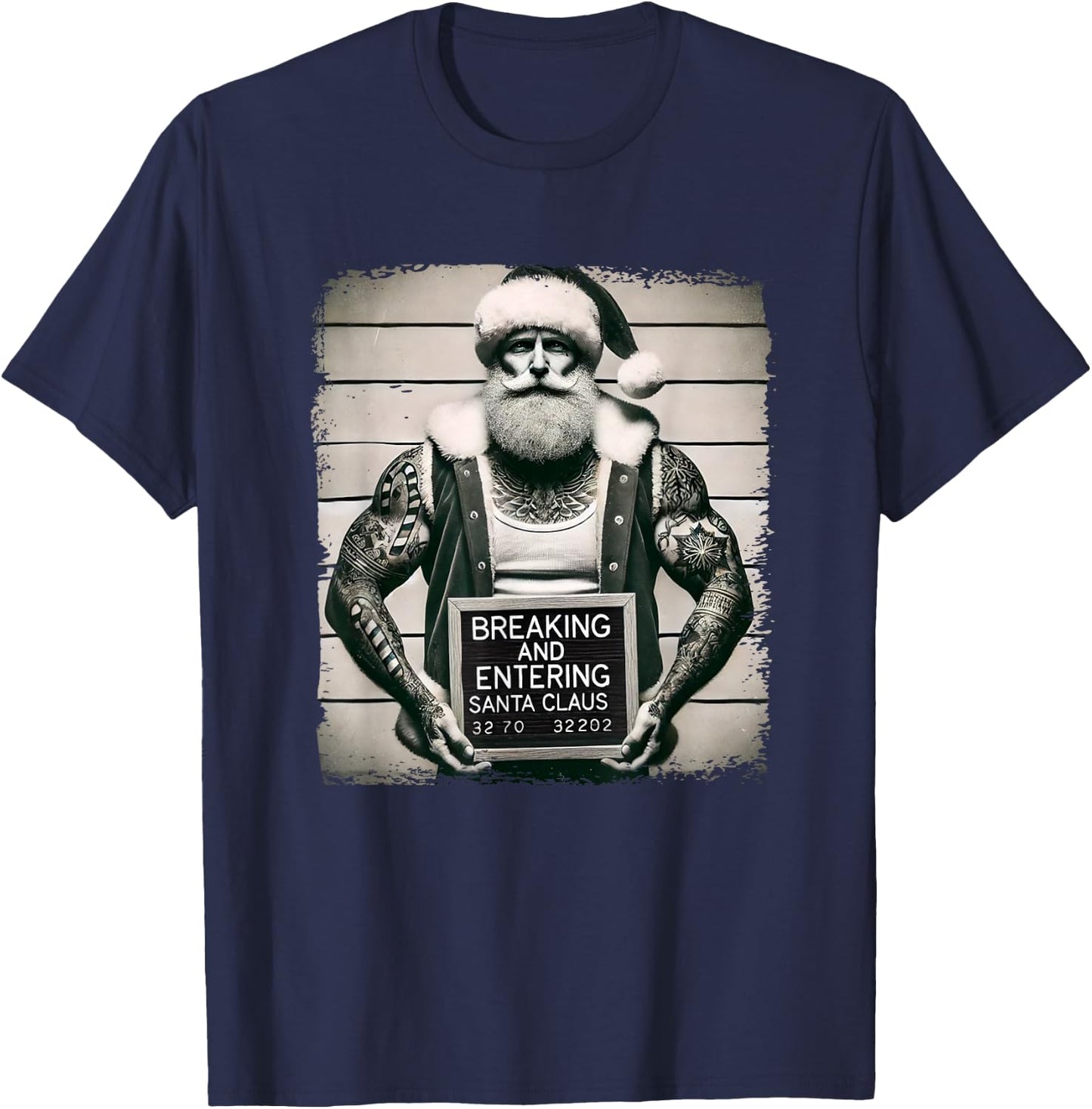 Tattoo Santa Mugshot Tattoos Christmas Santa Xmas T-Shirt - T-Shirt | Navy