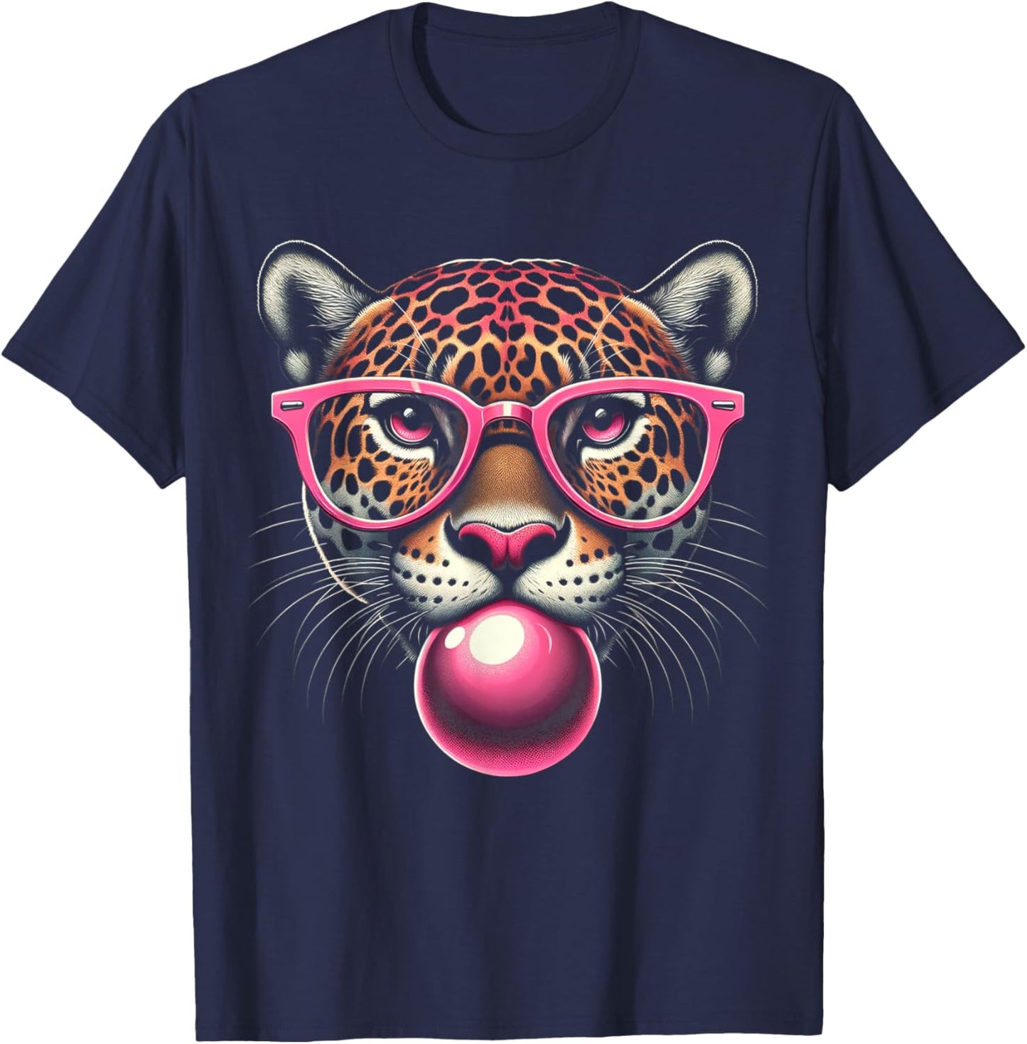 Cool Jaguar Face Eating Gum And Makes A Bubble Cute Jaguar T-Shirt - T-Shirt | Navy