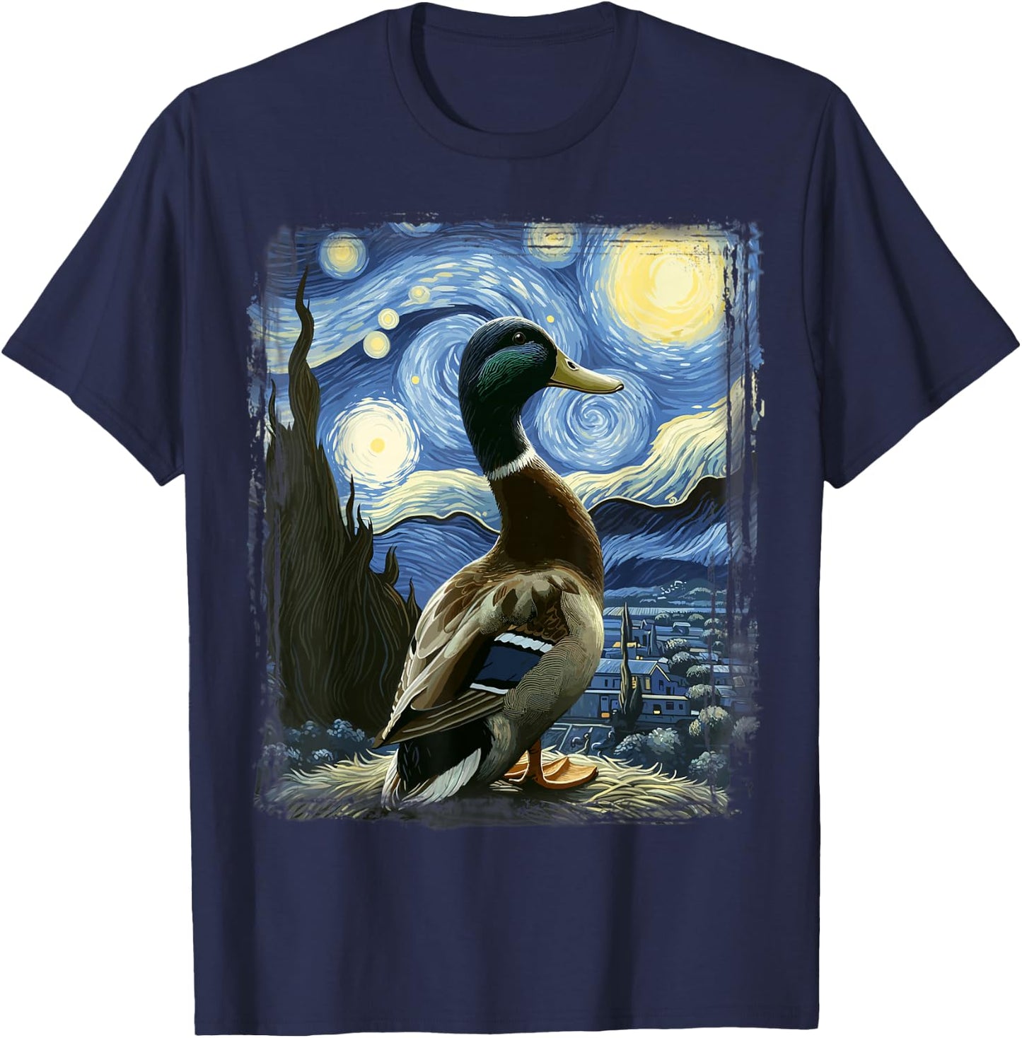 Duck Star Gazer - Artistic Van Gogh Style Starry Night Duck T-Shirt - T-Shirt | Navy