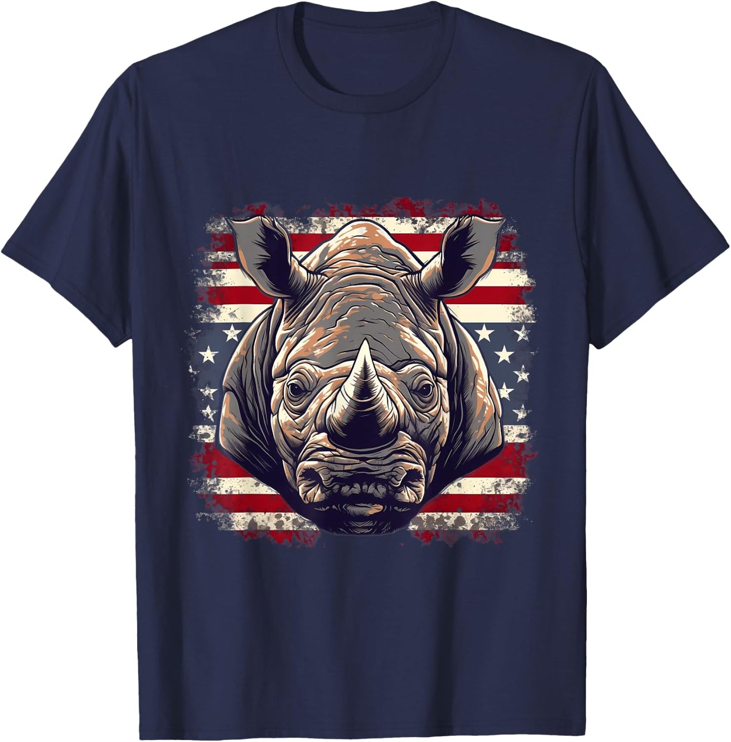 4th Of July US Flag Rhino Women Kids Men T-Shirt - T-Shirt | Navy