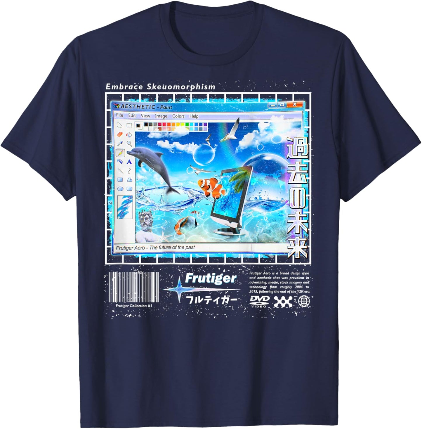 Frutiger Aero Fashion (Backprint) Vaporwave T-Shirt - T-Shirt | Navy