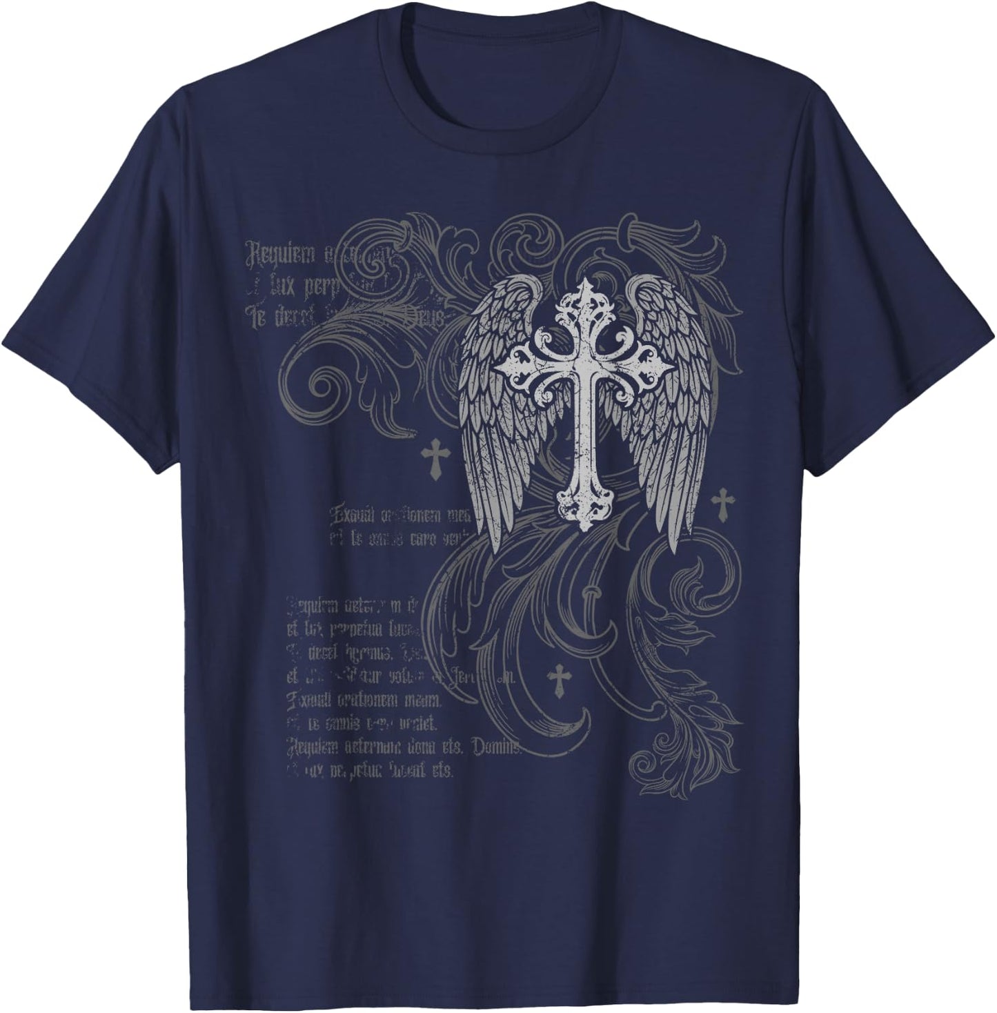 Y2k Grunge Cross Wings 2000s Vintage Goth Emo Harajuku T-Shirt - T-Shirt | Navy