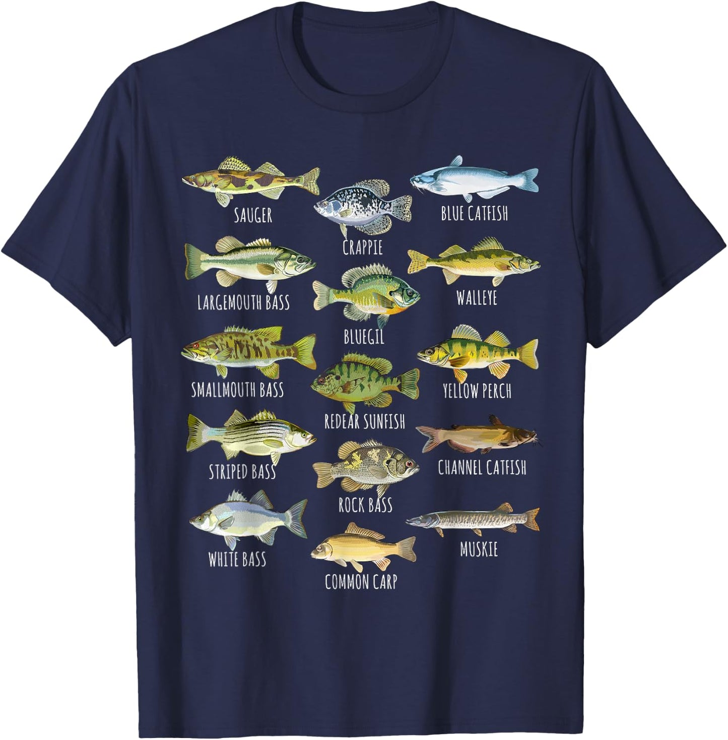 Fish Species Biology Types Of Freshwater Fish Fishing T-Shirt - T-Shirt | Navy