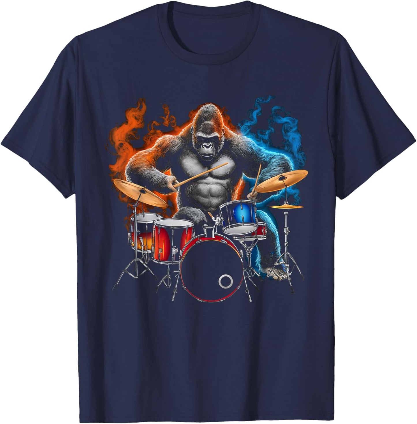Gorilla Drumming Gorilla Playing Drums Drummer T-Shirt - T-Shirt | Navy